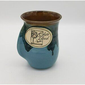Neher Art Pottery Right Hand Warmer Mug Blue Brown Drip Glaze 2013 Edisto Island